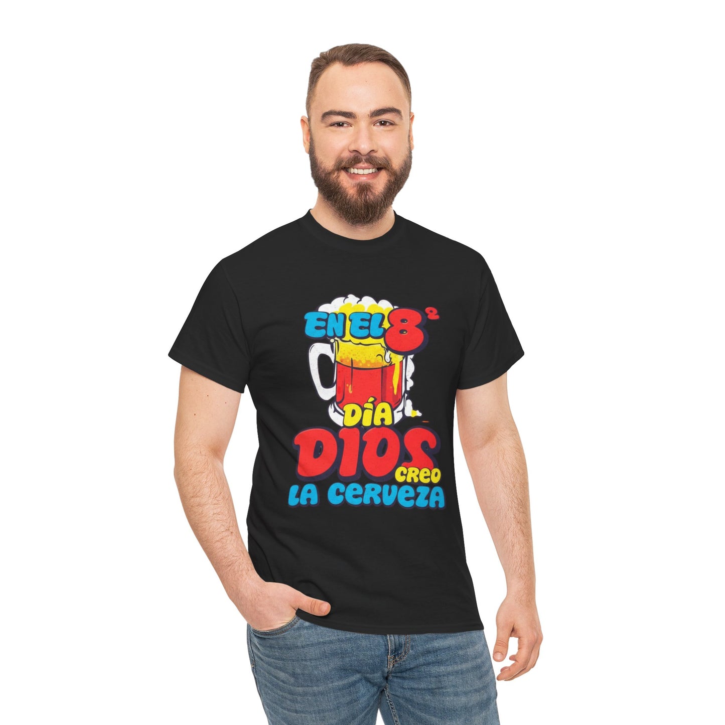 Camiseta Divertida "En el 8º Día Dios Creo la Cerveza" Unisex Heavy
