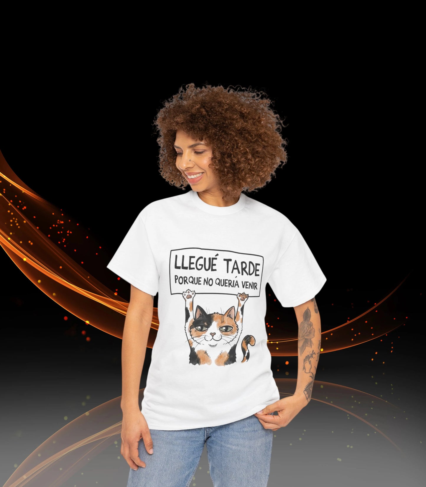 Camiseta Gato "Llegué tarde porque no quería venir" | T-Shirt Graciosa