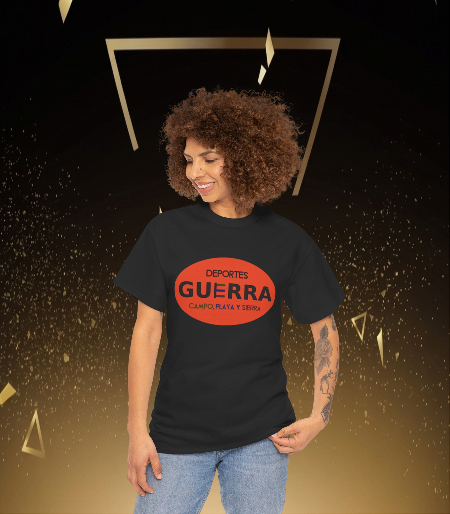 Divertida Camiseta Grafica "Deportes Guerra, Campo, Playa y Sierra" Estilo Unisex